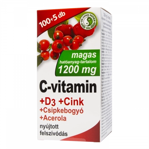 Dr.Chen C-vitamin 1200 mg +D3-vitamin+Zn +Csipkebogyó +Acerola tabletta, 105 db