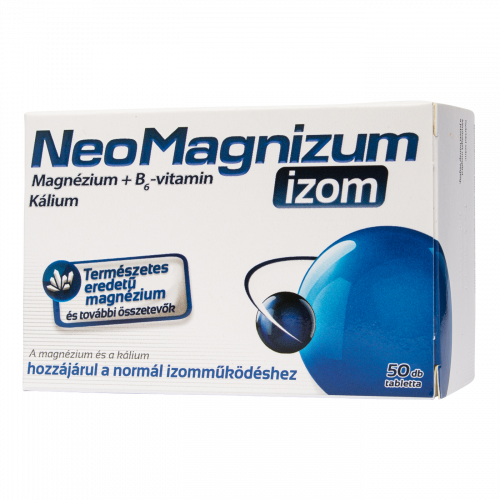 NeoMagnizum izom magnéziumot, káliumot és B6-vitamint tartalmazó étrend-kiegészítő tabletta, 50 db