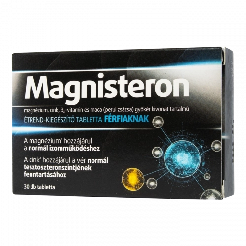 Magnisteron magnézium, cink, B6-vitamin és maca (perui zsázsa) gyökér kivonat tartalmú étrend-kiegészítő tabletta férfiaknak, 30 db