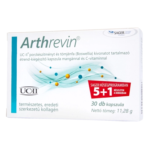 Arthrevin® UC-II® porckészítményt és tömjénfa (Boswellia) kivonatot tartalmazó étrend-kiegészítő kapszula mangánnal és C-vitaminnal, 30 db