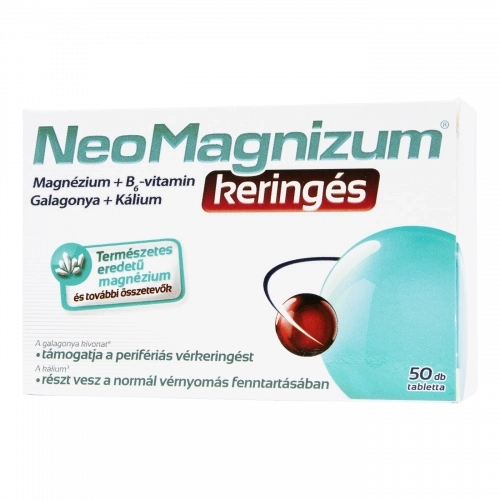 NeoMagnizum keringés káliumot, magnéziumot, galagonya kivonatot és B6-vitamint tartalmazó étrend-kiegészítő tabletta, 50 db