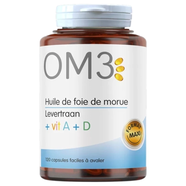 Superdiet OM3 omega3 tőkehalmáj olaj + A + D vitaminnal kapszula, az immunrendszer és a látás támogatására, 120 db