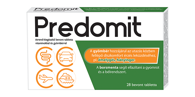 Predomit étrend-kiegészítő bevont tabletta vitaminokkal és gyömbérrel, 28 db