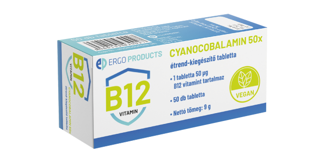 CYANOCOBALAMIN B12 vitamin étrend-kiegészítő tabletta, 50 db