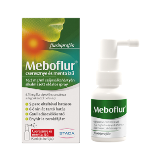 Meboflur cseresznye és menta ízű 16,2 mg/ml szájnyálkahártyán alkalmazott oldatos spray, 15 ml