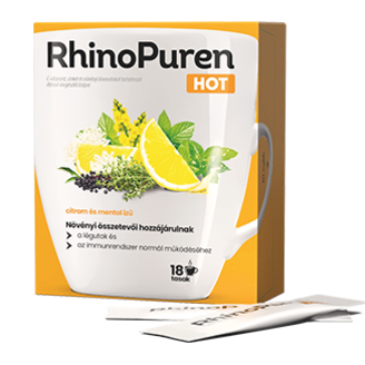 RhinoPuren HOT C-vitamint, cinket és növényi kivonatokat tartalmazó étrend-kiegészítő italpor, 18 db tasak