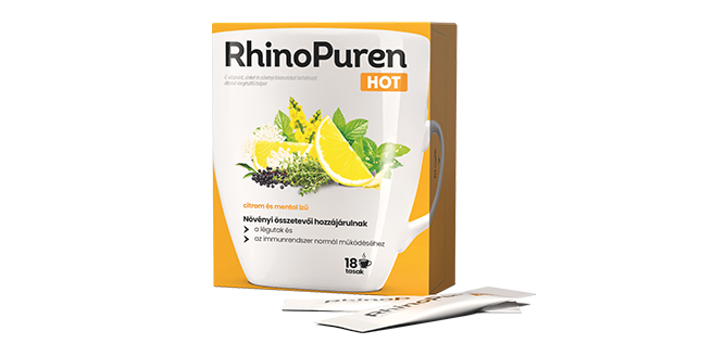 RhinoPuren HOT C-vitamint, cinket és növényi kivonatokat tartalmazó étrend-kiegészítő italpor, 18 db tasak