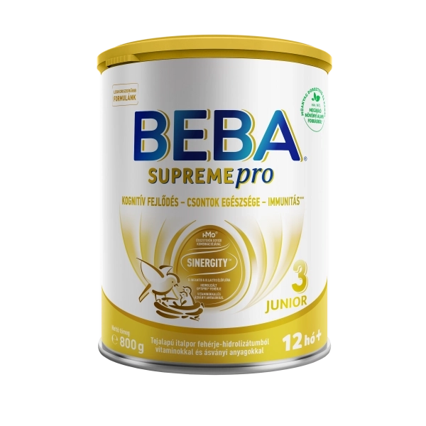 BEBA SUPREMEpro 3 Junior Tejalapú italpor fehérje-hidrolizátumból vitaminokkal és ásványi anyagokkal, 12 hónapos kortól, 800g