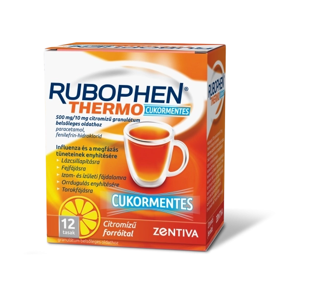Rubophen Thermo cukormentes 500 mg/10 mg citromízű granulátum belsőleges oldathoz 12x