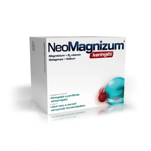 NeoMagnizum keringés káliumot, magnéziumot, galagonyakivonatot és B6-vitamint tartalmazó étrend-kiegészítő tabletta, 100 db