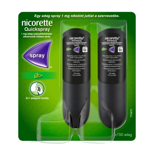 Nicorette® Quickspray 1 mg/adag szájnyálkahártyán alkalmazott oldatos spray 2x13,2ml