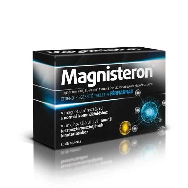 Magnisteron magnézium, cink, B6-vitamin és maca (perui zsázsa) gyökér kivonat tartalmú étrend-kiegészítő tabletta férfiaknak, 30 db